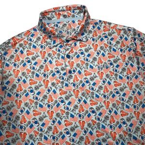 Old Row Mens XL Patriot BBQ Grilling American Flag Print Short Sleeve Polo Shirt